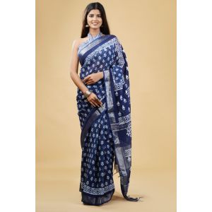 Linen Cotton Saree with Beautiful Silver Zari Border - KC180170