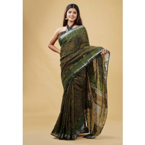 Linen Cotton Saree with Beautiful Silver Zari Border - KC180173