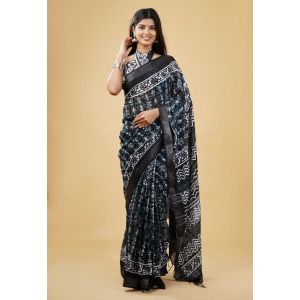 Linen Cotton Saree with Beautiful Silver Zari Border - KC180174