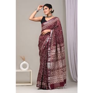 Linen Cotton Saree with Beautiful Silver Zari Border - KC180185