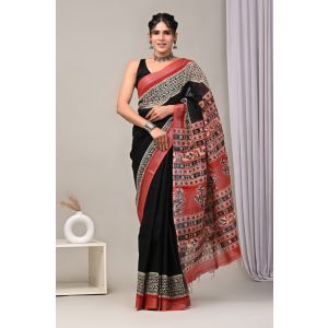 Linen Cotton Saree with Beautiful Silver Zari Border - KC180186