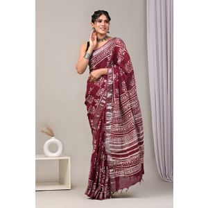 Linen Cotton Saree with Beautiful Silver Zari Border - KC180188