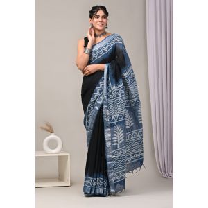 Linen Cotton Saree with Beautiful Silver Zari Border - KC180190