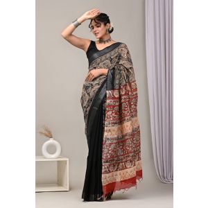 Linen Cotton Saree with Beautiful Silver Zari Border - KC180192