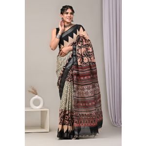 Linen Cotton Saree with Beautiful Silver Zari Border - KC180193