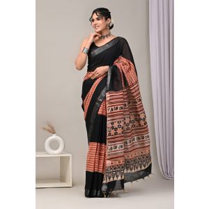 Linen Cotton Saree with Beautiful Silver Zari Border - KC180194