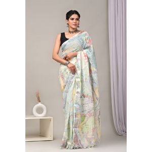 Linen Cotton Saree with Beautiful Silver Zari Border - KC180200