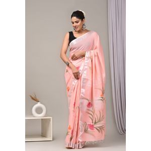 Linen Cotton Saree with Beautiful Silver Zari Border - KC180209