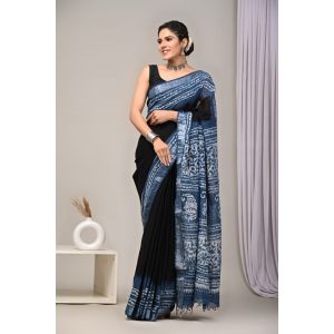 Linen Cotton Saree with Beautiful Silver Zari Border - KC180214