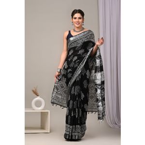 Linen Cotton Saree with Beautiful Silver Zari Border - KC180215