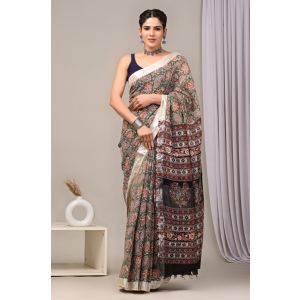 Linen Cotton Saree with Beautiful Silver Zari Border - KC180220