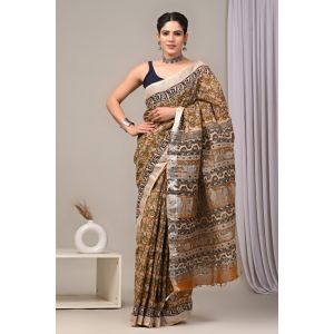 Linen Cotton Saree with Beautiful Silver Zari Border - KC180221