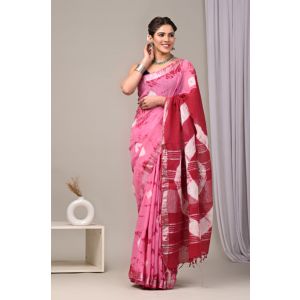 Linen Cotton Saree with Beautiful Silver Zari Border - KC180222