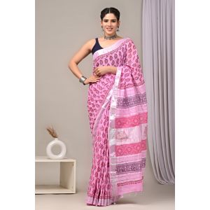 Linen Cotton Saree with Beautiful Silver Zari Border - KC180226