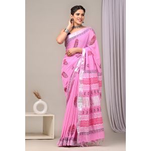 Linen Cotton Saree with Beautiful Silver Zari Border - KC180229