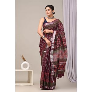 Linen Cotton Saree with Beautiful Silver Zari Border - KC180230