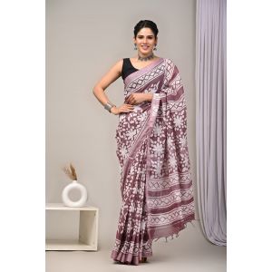 Linen Cotton Saree with Beautiful Silver Zari Border - KC180233