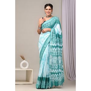 Linen Cotton Saree with Beautiful Silver Zari Border - KC180237