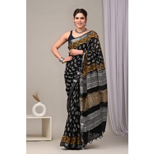 Linen Cotton Saree with Beautiful Silver Zari Border - KC180238