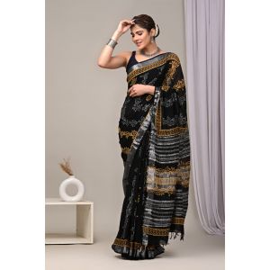 Linen Cotton Saree with Beautiful Silver Zari Border - KC180240