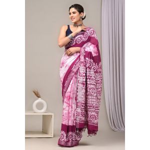 Linen Cotton Saree with Beautiful Silver Zari Border - KC180241