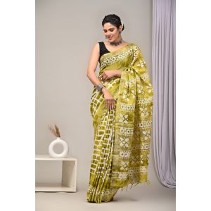 Linen Cotton Saree with Beautiful Silver Zari Border - KC180242