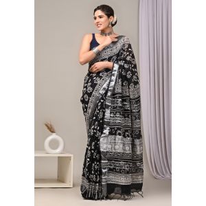 Linen Cotton Saree with Beautiful Silver Zari Border - KC180243