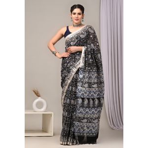 Linen Cotton Saree with Beautiful Silver Zari Border - KC180245