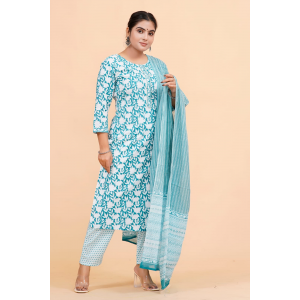 Prime Quality Pure Cotton Printed Straight Kurti Pant with Malmal Cotton Dupatta - KC201643