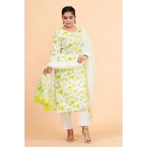 Prime Quality Pure Cotton Printed Straight Kurti Pant with Malmal Cotton Dupatta - KC201645