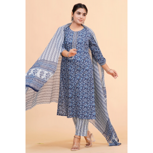 Prime Quality Pure Cotton Printed Straight Kurti Pant with Malmal Cotton Dupatta - KC201646