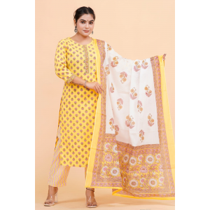 Prime Quality Pure Cotton Printed Straight Kurti Pant with Malmal Cotton Dupatta - KC201648