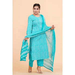 Prime Quality Pure Cotton Printed Straight Kurti Pant with Malmal Cotton Dupatta - KC201649