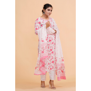 Prime Quality Pure Cotton Printed Straight Kurti Pant with Malmal Cotton Dupatta - KC201652