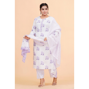 Prime Quality Pure Cotton Printed Straight Kurti Pant with Malmal Cotton Dupatta - KC201656