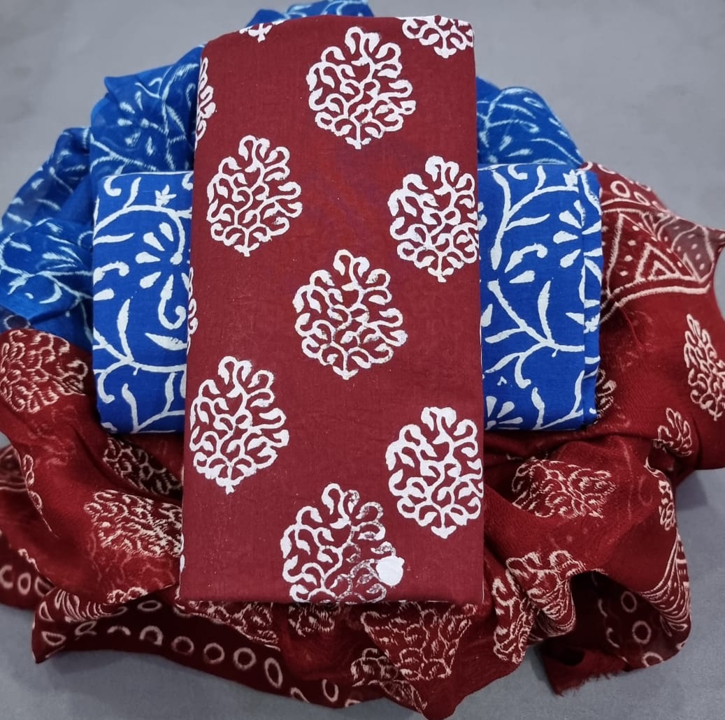 Buy Elegant Multicoloured Cotton Batik Dress Material with Dupatta For  Women Online In India At Discounted Prices
