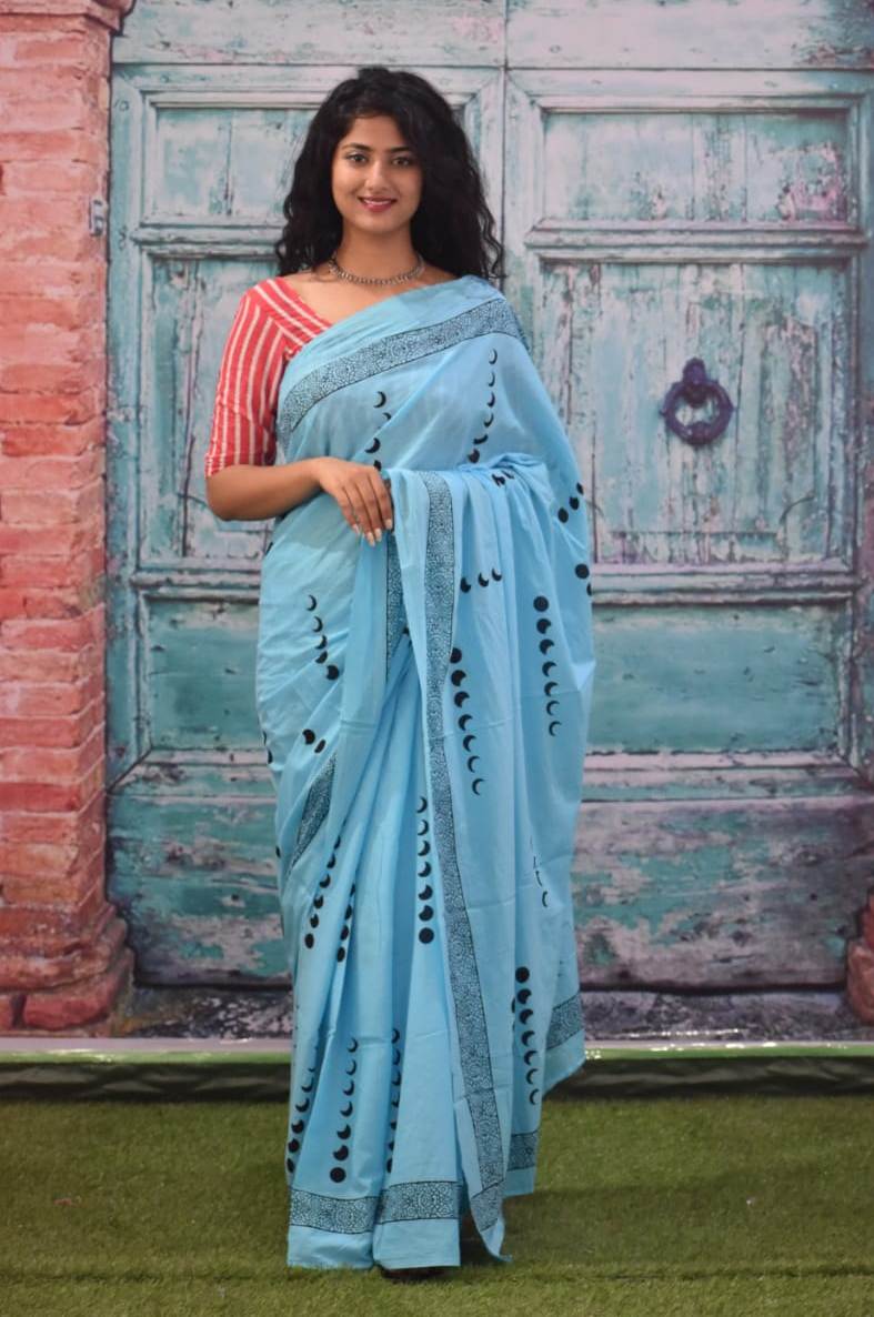 KC110654 - Beautiful Mulmul Cotton Saree with Blouse