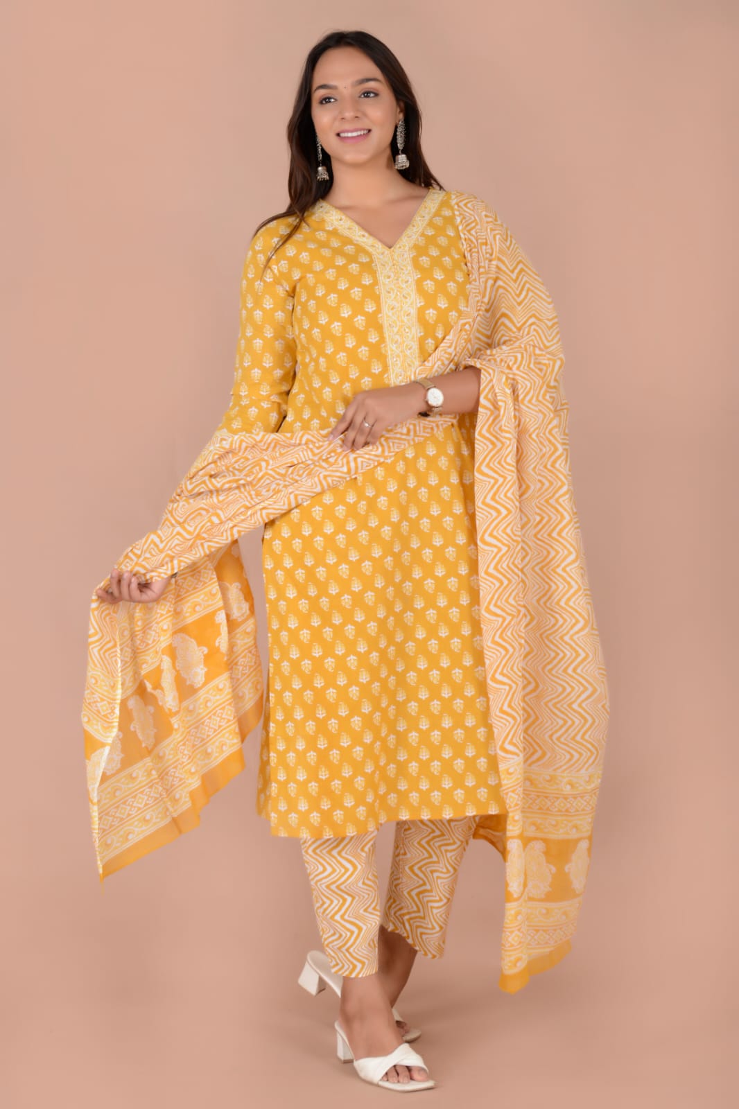 Beautiful Cotton Printed Kurti Pant Dupatta Set - KC201038