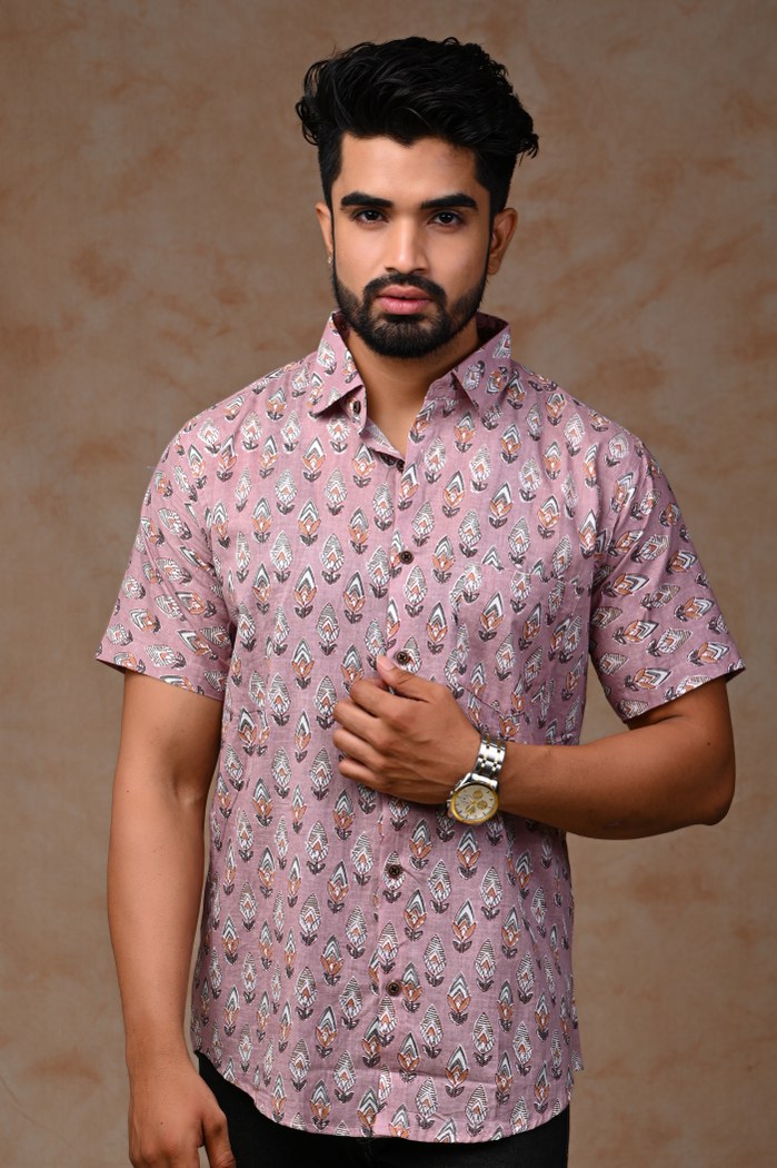 Mens Jaipuri Cotton Printed Half Sleeve Shirt - KC370034