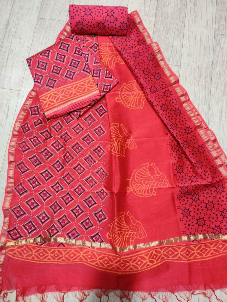 CHANDERI SILK DRESS MATERIAL at Rs.549/Piece in surat offer by geet gauri  fashion
